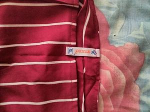 Maroon &amp; Off-white Striped A-Line Dress