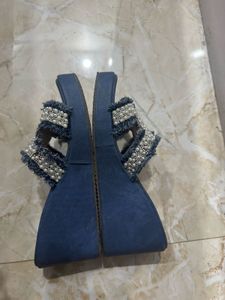 Embellished Denim Slides