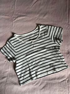 Westside White Horizontal Striped Top Size-L