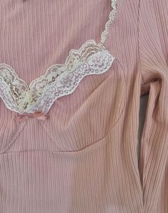 Pink Lace Trim Long Sleeve Top