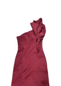 Burgundy One-Shoulder Ruffle Dress