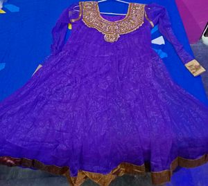 Purple Embroidered Anarkali Kurta With Dupatta
