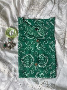 Green Bandhani Print Kurta