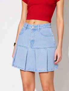 Savana Street9 Light Wash Denim Pleated Mini Skirt