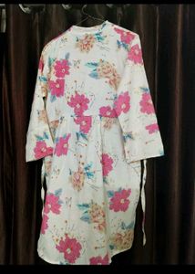 White Floral Print Kurta