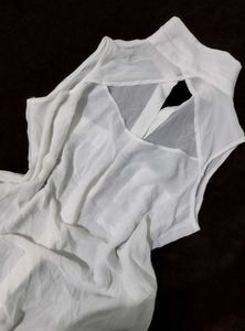 Sheer White Sleeveless Button-Up Top
