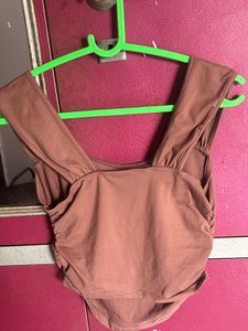 Brown Scoop Neck Cap Sleeve Top