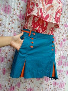 Blue Skirt with Orange Accents