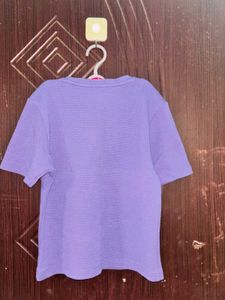 Purple Waffle Knit Cropped T-Shirt