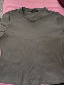 Ribbed Knit Crew Neck T-Shirt