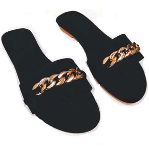 Black Chain Detail woman slip on flats/sandal