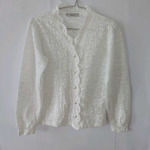 White Lace Button-Up Blouse🪞✨️