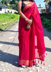Pure Chiffon Pink Saree With Blouse Piece