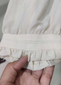 Cream Ruffle Neck Blouse