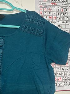 Teal Blue Embroidered Tunic Top