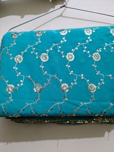 NEW SEA GREEN SEQUINS SAREE WITH BLOUSE PIECE