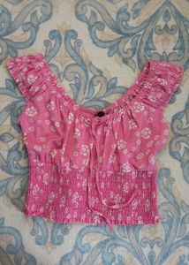Pink Floral Smocked Crop Top