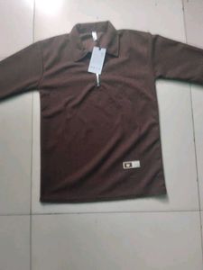 Men's Brown Zip Polo Shirt