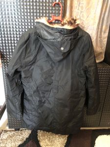 Warm Black Parka with Fur Hood