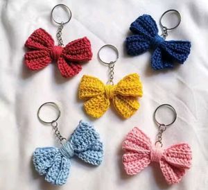 Blue Knit Bow Keychain