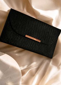 Chic Black Woven Clutch