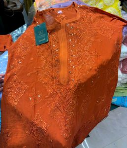 Pure Viscose Rust mukesh work Kurti
