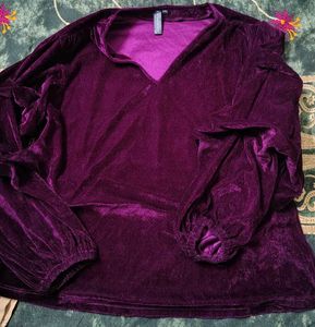Purple Velvet Puff Sleeve Top