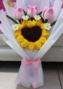 Handmade Crochet Sunflower & Tulip Bouquet