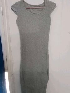 Grey Ribbed Knit Maxi Dress