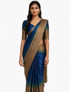 Stunning Blue & Gold Saree