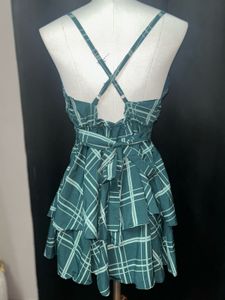 Green Plaid V-Neck Tops