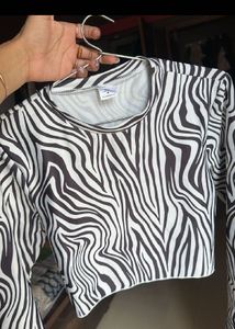 Zebra Print Long Sleeve Crop Top