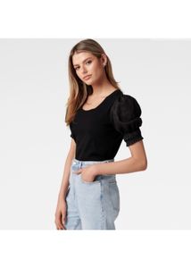 Forever New Anna Linen Puff Sleeve Tee