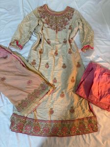 Beige Embroidered Kurta Set with Dupatta