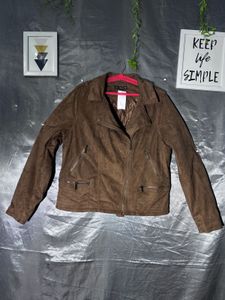 Brown Faux Suede Moto Jacket