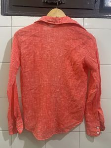 Coral Linen Blend Button-Up Shirt