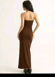 Sleek Brown Spaghetti Strap Maxi Dress