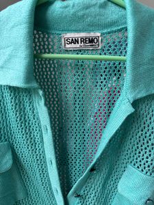Aqua Blue Crochet Knit Cardigan
