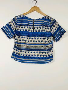 Boho Blue Patterned Cropped Top