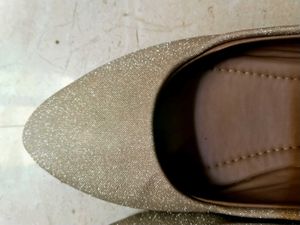 Sparkly Gold Pointed Toe Flats