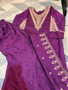 Elegant Embroidered Purple Kurta Set