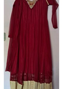 Red Anarkali dress with Gold Embellishments