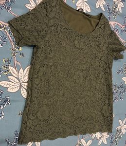Green Lace Short Sleeve Top