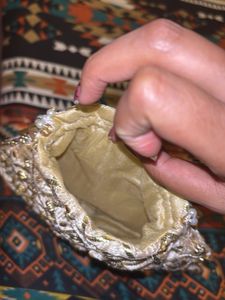 Embroidered Beaded Drawstring Pouch