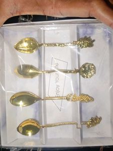 Set of 4 Ornate Gold Spoons