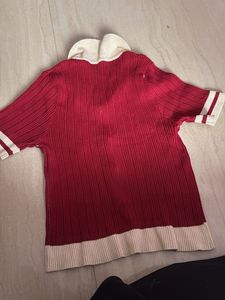 Red Knit Button-Down Top