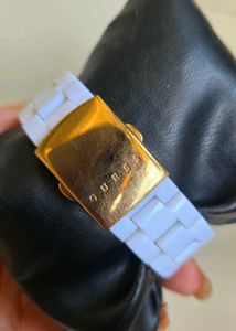 Guess Gold-Tone Watch with White Band
