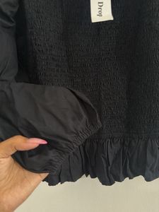Chic Black Smocked Square Neck Top