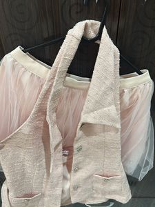 Pink Tweed Vest &amp; Tulle Skirt Set