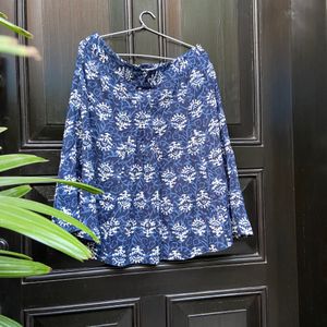 Indigo printed midi skirt